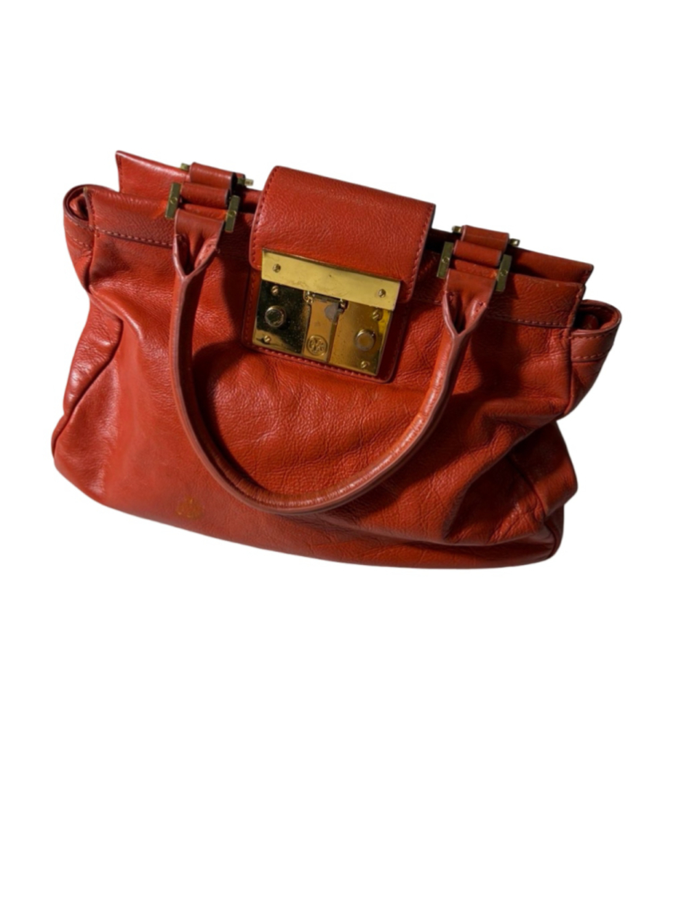 Tory Burch Orange Pebbled Leather Satchel Double Handle Handbag